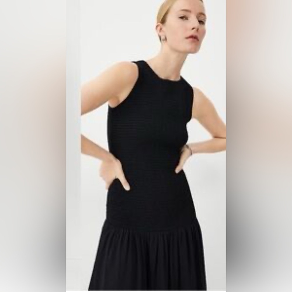 Ann Taylor smocked bodice drop waist midi dress black new with tags 4 6
